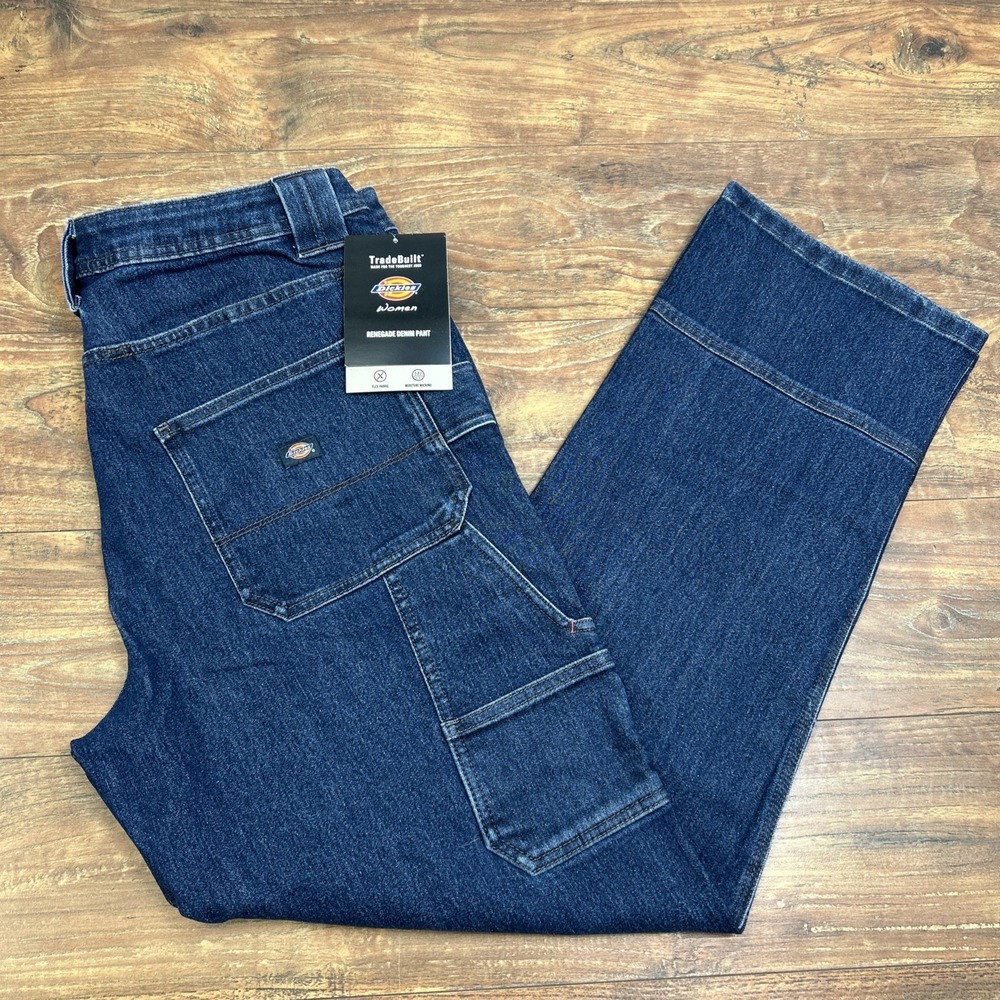 Dickies Flex Women Renegade Denim‎ Pants Blue 16/36 Regular Straight Leg New